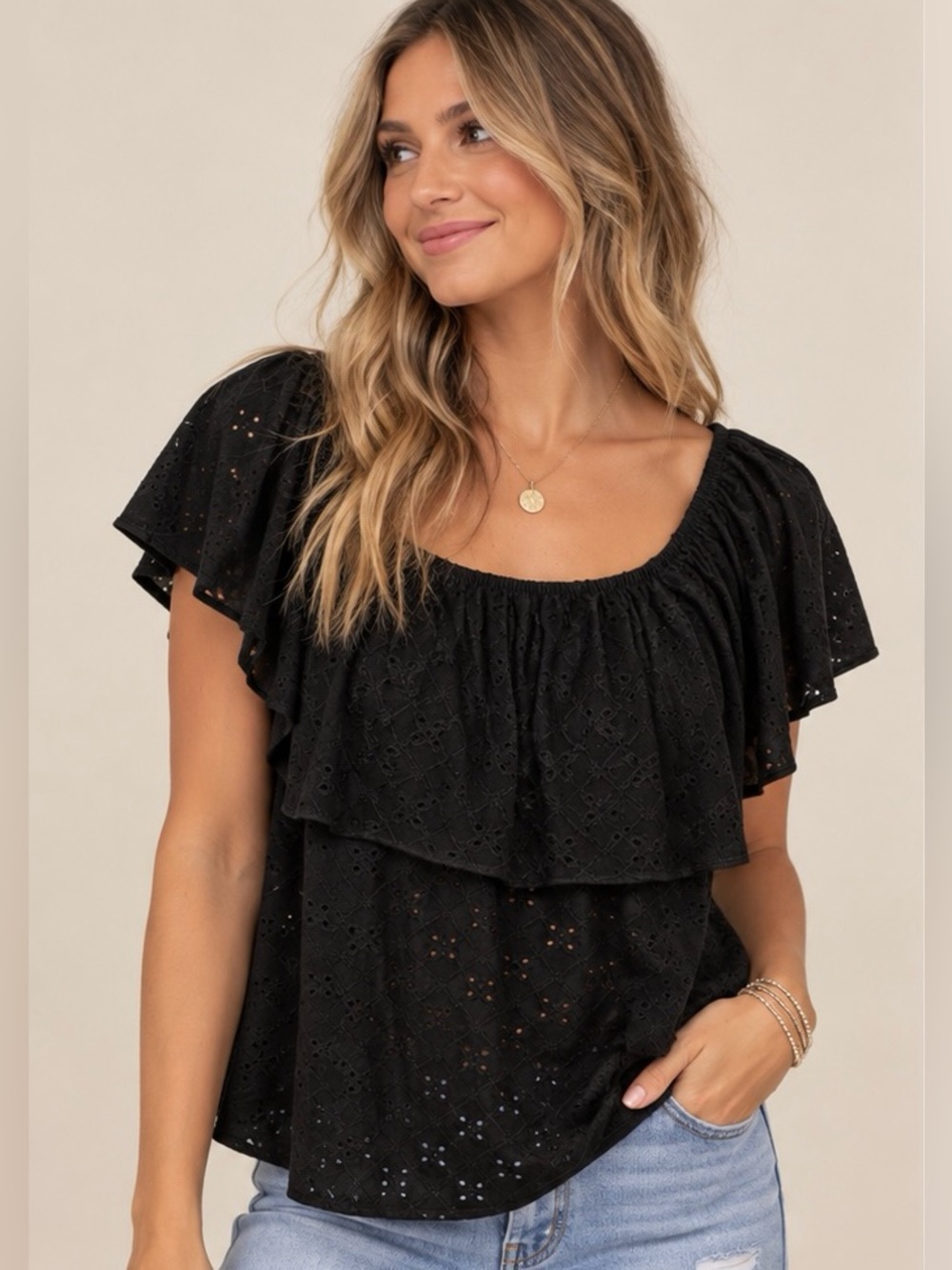 Eyelet Lace Convertible Strapless Blouse